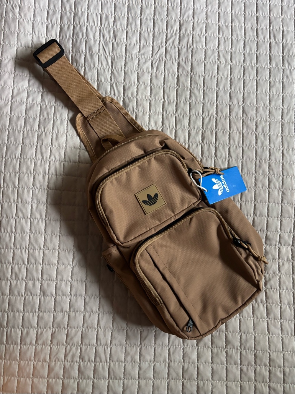 adidas Beige/Tan Crossbody Sling Bag with Multiple Front Pockets